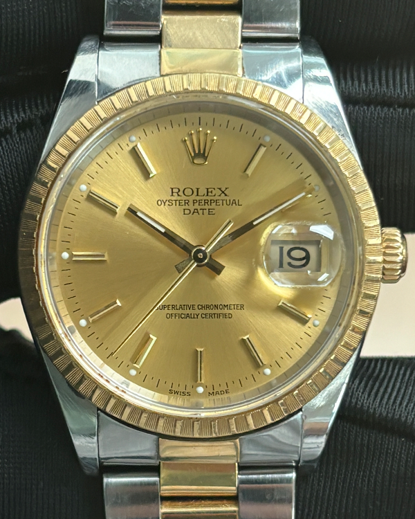 Rolex Oyster Perpetual Date 34MM Champagne Dial Two-Tone Oyster Bracelet (15223)