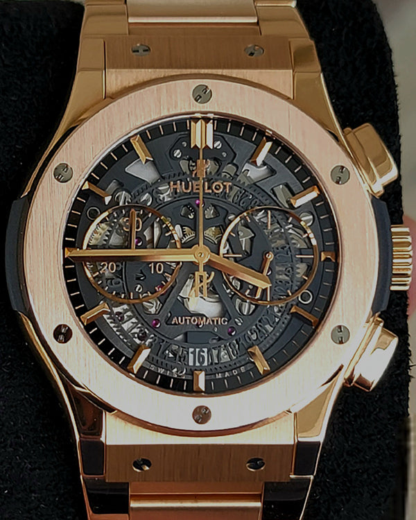 2019 Hublot Classic Fusion Chronograph 45MM Skeleton Dial Rose Gold Bracelet (525.OX.0180.OX)