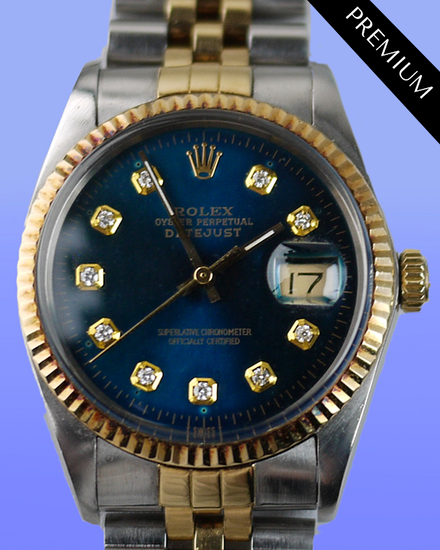 1986 (9.1 Mill. Serial) Rolex Datejust 36MM Aftermarket Blue Dial Two-Tone Jubilee Bracelet (16013)