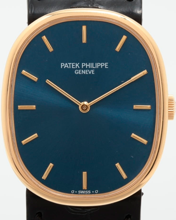 Patek Philippe Golden Ellipse Vintage 27MM Blue Dial Leather Strap (3848)