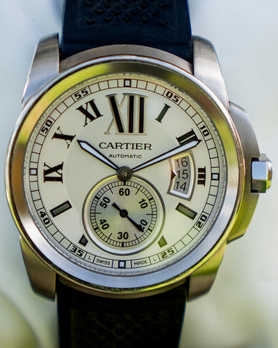 2013 Cartier Calibre De Cartier 42MM Silver Dial Rubber Strap (W7100037)