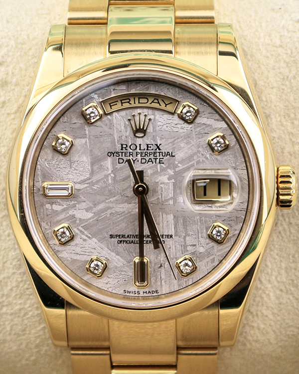 2003 (P Serial) Rolex Day-Date 36MM "Meteorite" Dial Yellow Gold Oyster Bracelet (118208)