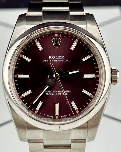 2018 Rolex Oyster Perpetual 34MM Red Grape Dial Oyster Bracelet (114200)