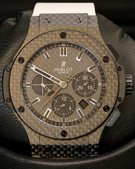 2014 Hublot Big Bang 44MM Black Carbon Fiber Dial Aftermarket Rubber Strap (301.QX.1740.GR)