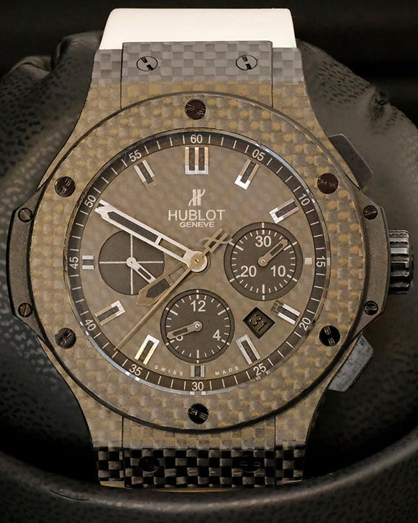 2014 Hublot Big Bang 44MM Black Carbon Fiber Dial Aftermarket Rubber Strap (301.QX.1740.GR)