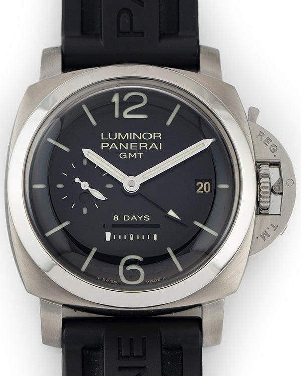 2007 Panerai Luminor 1950 8 Days GMT 44MM Black Dial Rubber Strap (PAM00233)