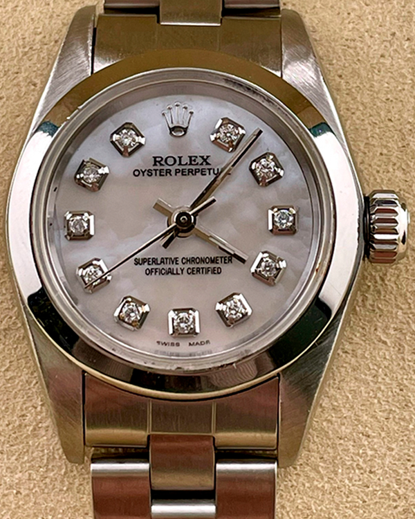 1996 (T Serial) Rolex Oyster Perpetual 24MM Mother of Pearl Dial Steel Bracelet (67180)