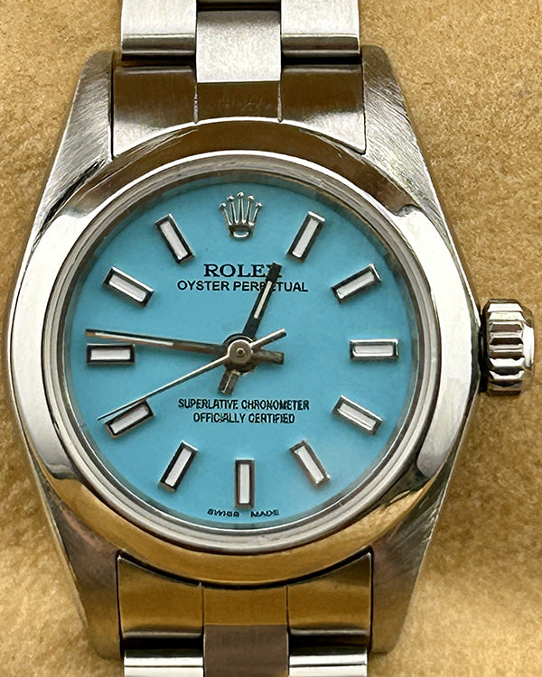 Rolex Oyster Perpetual 24MM Aftermarket Tiffany Blue Dial Oyster Bracelet (76080)