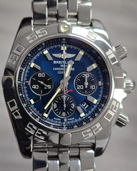 2011 Breitling Chronomat 44MM Blue Dial Steel Bracelet (AB0110)