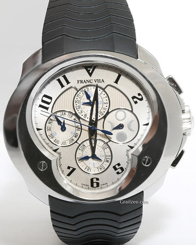 Franc Vila Chronograph Master Quantieme 47MM Silver Dial Rubber Strap (FVA9)