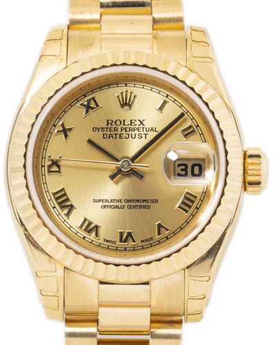 Rolex Lady-Datejust 26MM Champagne Dial Yellow Gold Bracelet (179178)