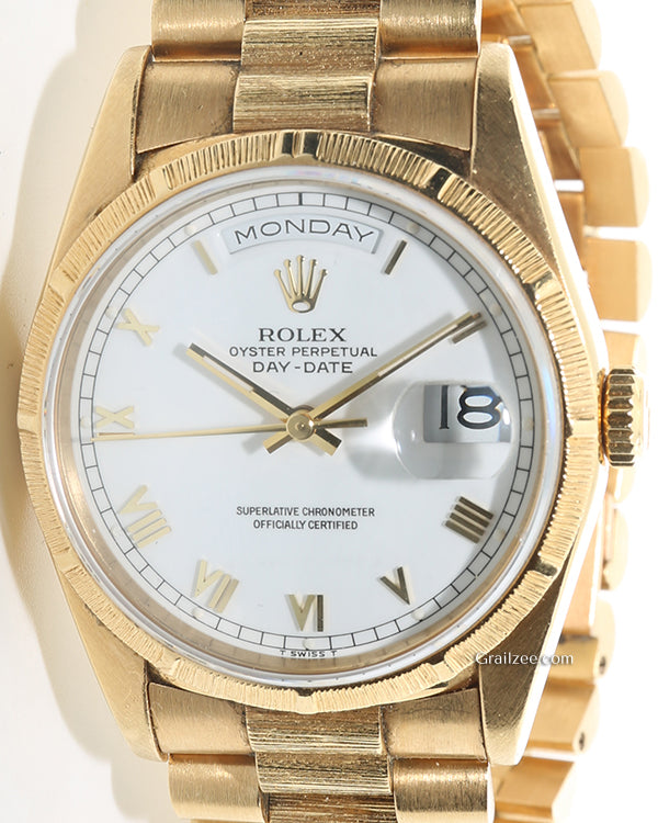 1990 (E Serial) Rolex Day-Date 36MM White Dial President Bracelet (18248)