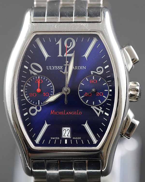 Ulysse Nardin Michelangelo Chronograph 37x47MM Blue Dial Steel Bracelet  (563-42)