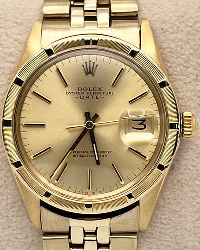 1972 (2.9 Mill Serial) Rolex Oyster Perpetual Date 34MM Champagne Dial Yellow Gold Jubilee Bracelet (1503)