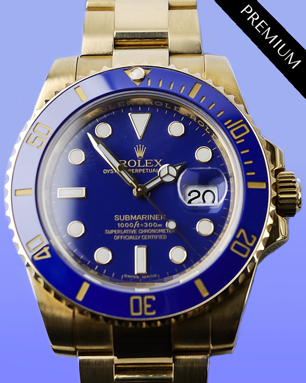 2012 Rolex Submariner Date "Bluesy" 40MM Blue Dial Yellow Gold Oyster Bracelet (116618)