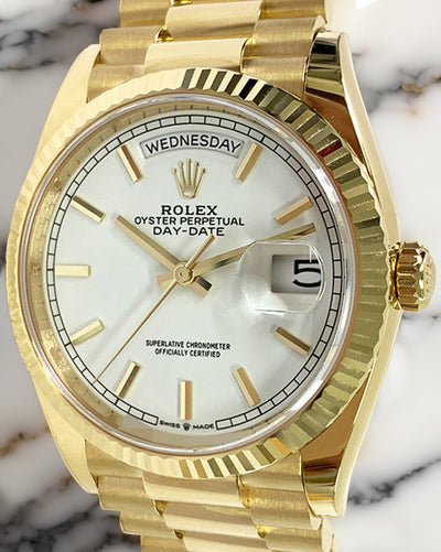 2023 Rolex Day-Date 36MM White Dial President Yellow Gold Bracelet (128238)