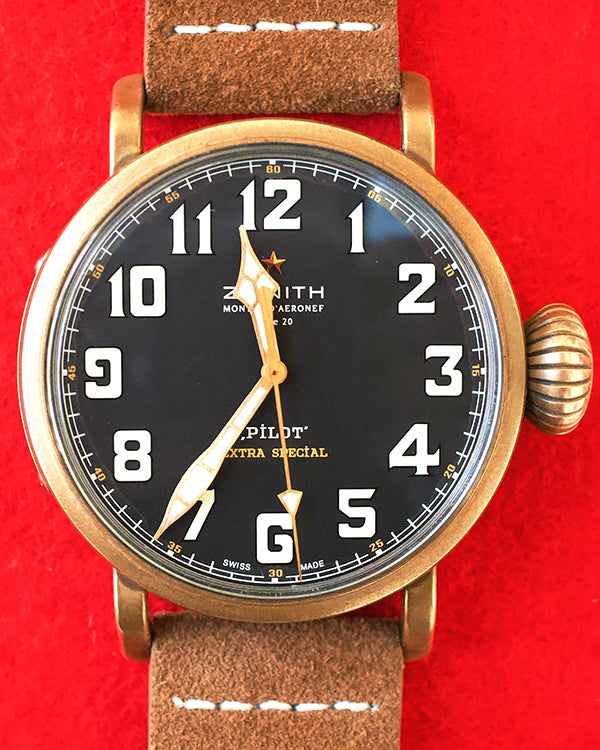 2015 Zenith Pilot Type 20 Extra Special 45MM Black Dial Aftermarket Leather Strap (29.2430.679)