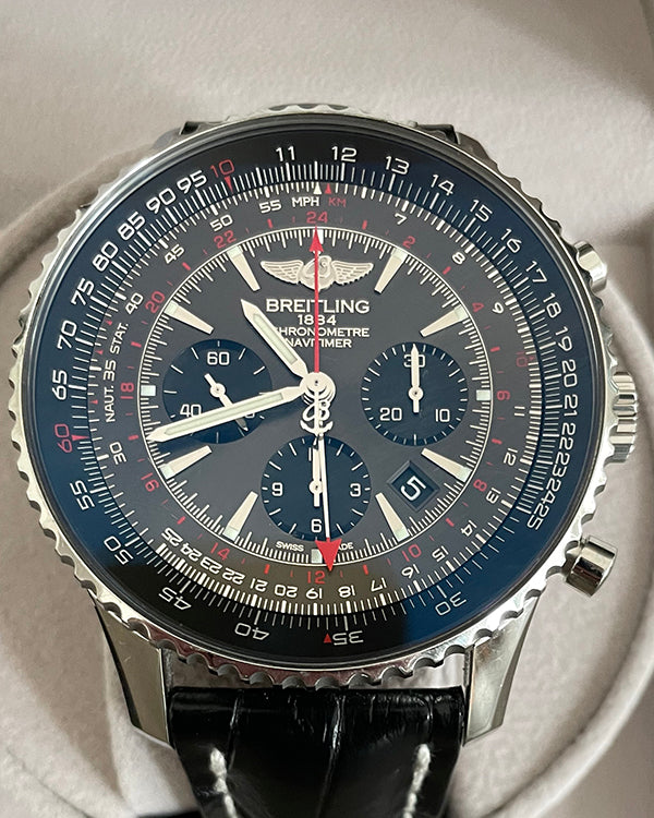 Breitling Navitimer GMT L.E. 48MM Black Dial Leather Strap (AB04413A/F573)