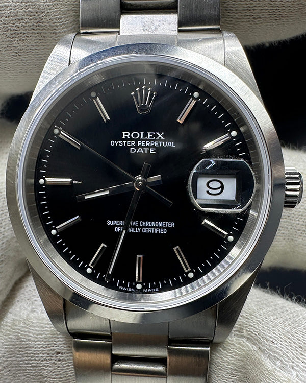 2000 (P Serial) Rolex Oyster Perpetual Date 34MM Black Dial Oyster Bracelet (15200)