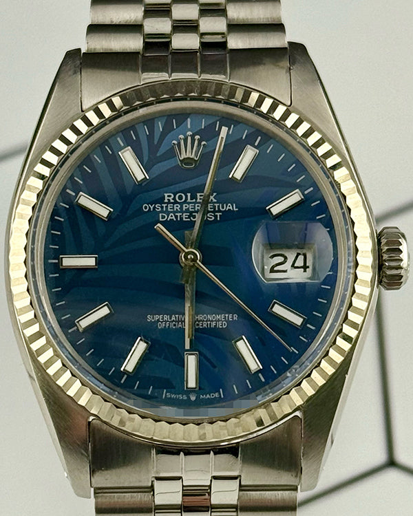 Rolex Datejust 36MM Aftermarket Blue "Palm" Motif Dial Jubilee Bracelet (16014)