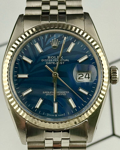 Rolex Datejust 36MM Aftermarket Blue "Palm" Motif Dial Jubilee Bracelet (16014)