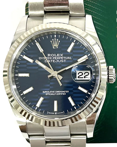 2022 Rolex Datejust 36MM Blue "Fluted" Motif Dial Oyster Bracelet (126234)