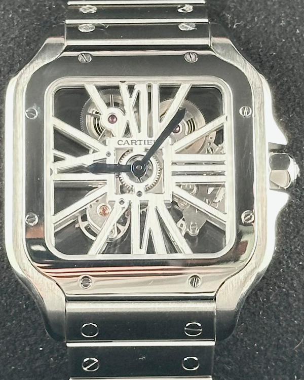 2022 Cartier Santos De Cartier 39.8MM Skeleton Dial Steel Bracelet (WHSA0015)