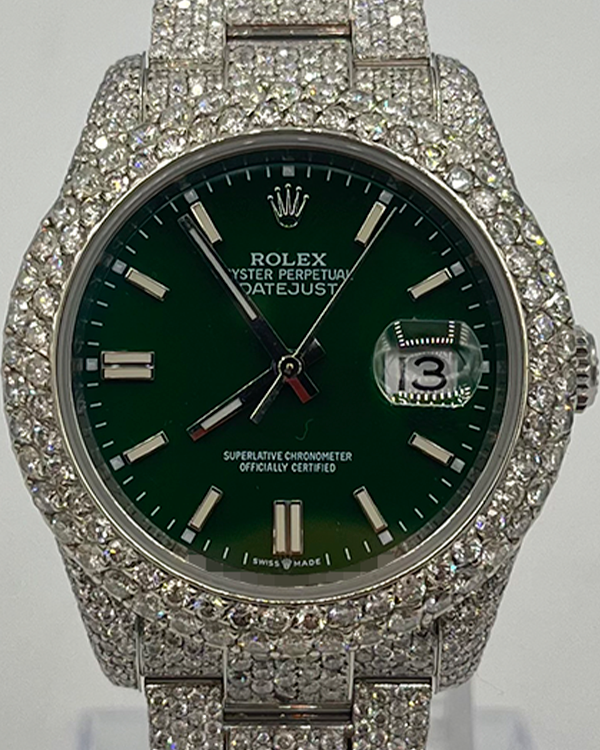 Rolex Datejust Iced Out 36MM Aftermarket Green  Dial Steel Bracelet (116200)