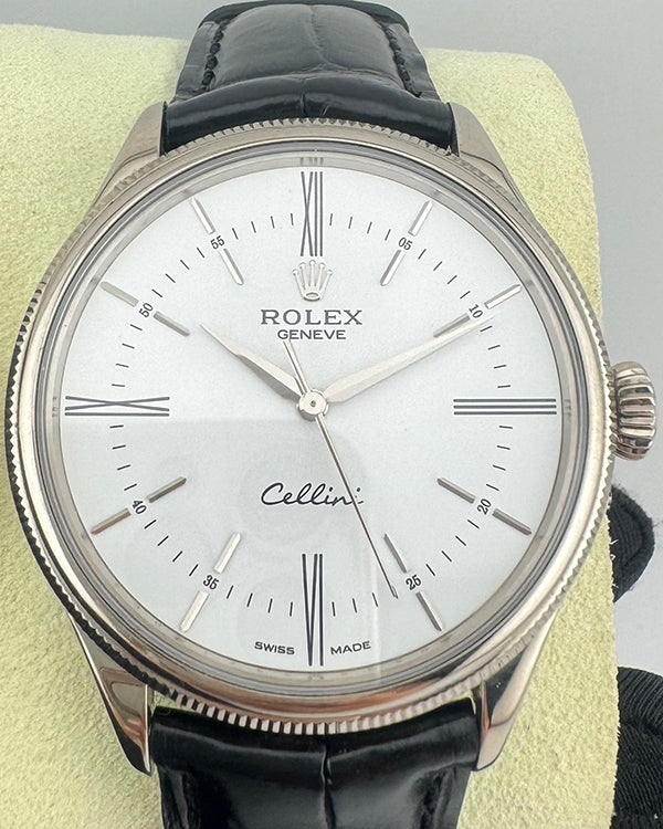 2016 Rolex Cellini Time 39MM White Dial Leather Strap (50509)