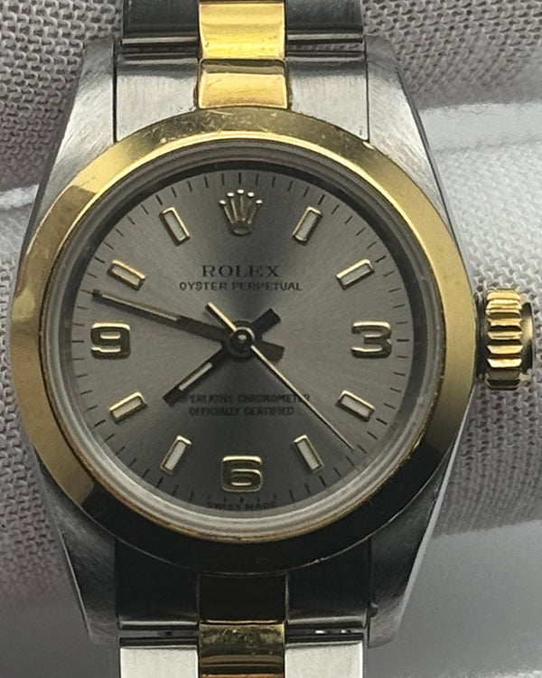 No Reserve - 1991 (X. Serial) Rolex Oyster Perpetual 24MM Slate Dial Two-Tone Oyster Bracelet (67183)