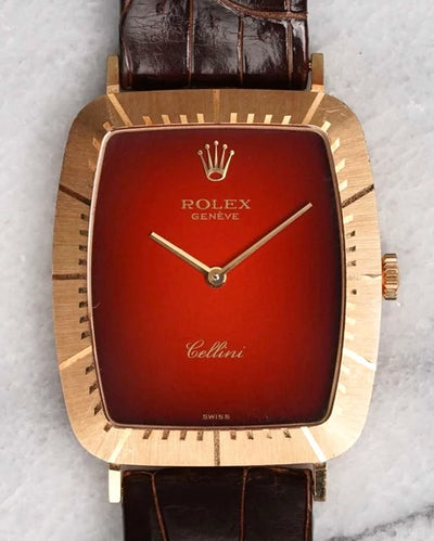 Rolex Cellini 30MM Red Vignette Dial Leather Strap (4087)