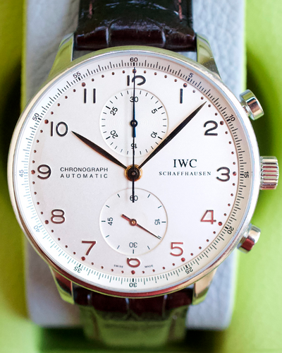 IWC Schaffhausen Portuguese Chronograph 41MM Silver Dial Leather Strap (IW3714)