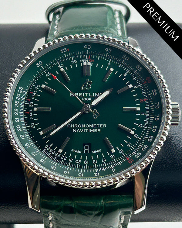 No Reserve - Breitling Navitimer 41MM Green Dial Crocodile Leather Strap (A17326)