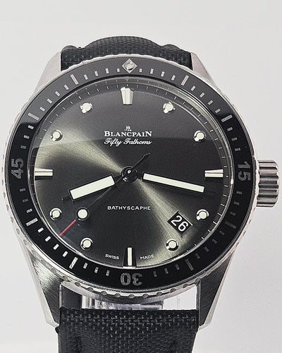 2018 Blancpain Fifty Fathoms Bathyscaphe 43MM Grey Dial Textile Strap (5000-1110-B52A)