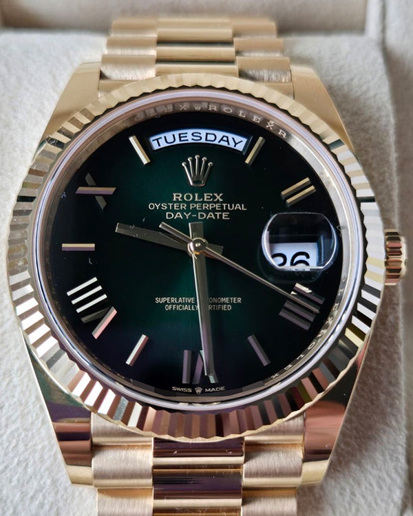 2024 Rolex Day-Date 40MM Green "Ombre" Dial Yellow Gold President Bracelet (228238)