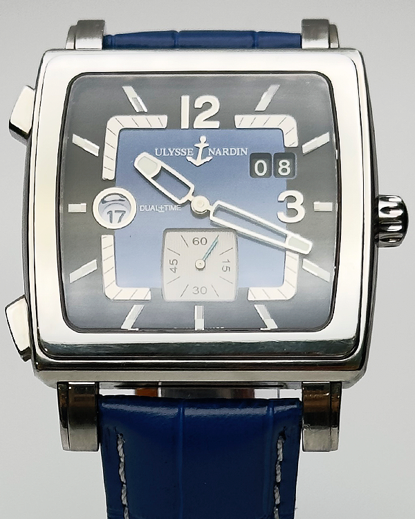 Ulysse Nardin Quadrato Dual Time 42MM Blue Dial Aftermarket Leather Strap (243-92)