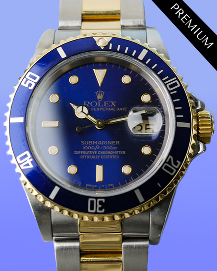 1989 (L Serial) Rolex Sumbariner Date "Bluesy" 40MM Blue Dial Two-Tone Oyster Bracelet (16613)