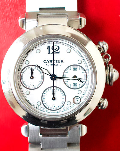 Cartier Pasha De Cartier 36MM White Dial Steel Bracelet (W31039M7)