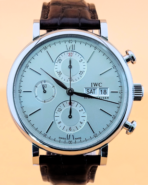 2023 IWC Schaffhausen Portofino Chronograph 42MM Silver Dial Alligator Leather Strap (IW391027)