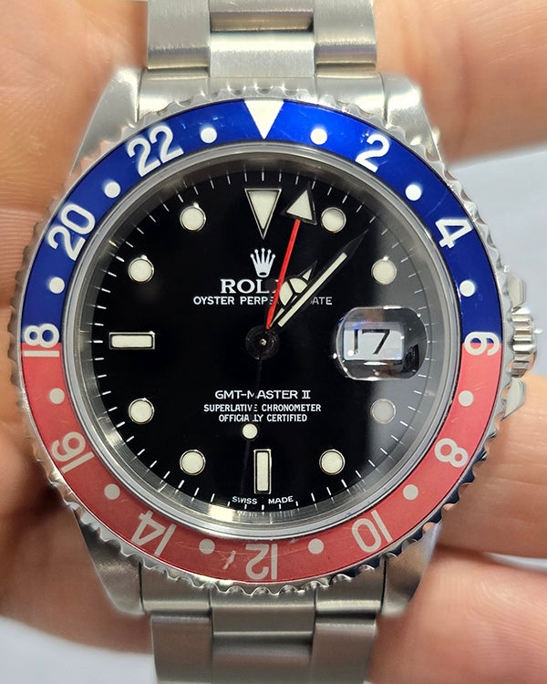 1999 (A Serial) Rolex GMT-Master II "Pepsi" Vintage 40MM Black Dial Oyster Bracelet (16710)