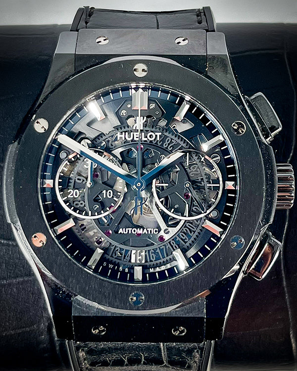 2020 Hublot Classic Fusion Aerofusion "Black Magic" 45MM Skeleton Dial Leather & Rubber Strap (525.CM.0170.RX)