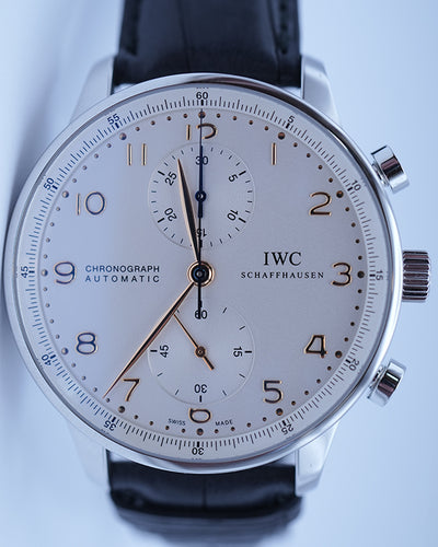 2013 IWC Schaffhausen Portuguese Chronograph 41MM Silver Dial Leather Strap (IW371445)