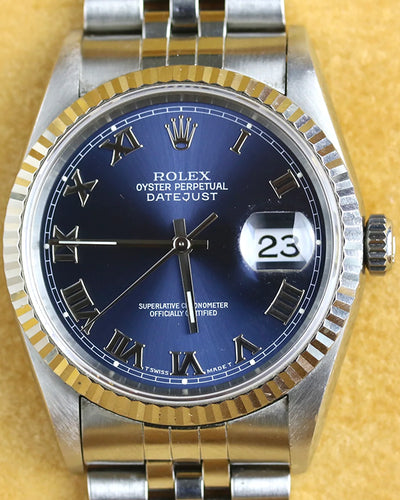 1996 (T Serial) Rolex Datejust 36MM Blue Dial Steel Jubilee Bracelet (16234)