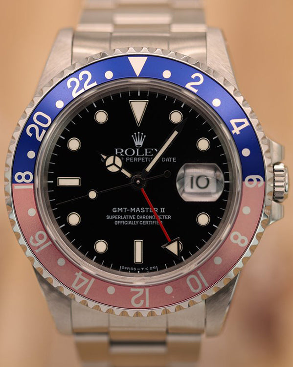 Rolex GMT-Master II "Faded Pepsi" 40MM Black Dial Steel Bracelet (16710)