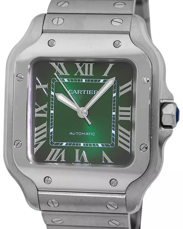 2023 Cartier Santos De Cartier 35.1MM Green Dial Steel Bracelet  (WSSA0061)