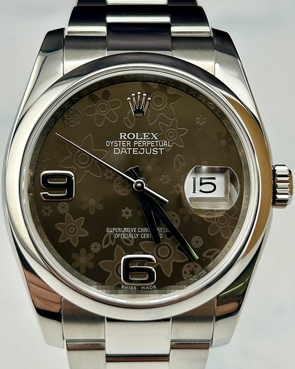 2014 Rolex Datejust 36MM Brown "Floral Motif" Dial Oyster Bracelet (116200)