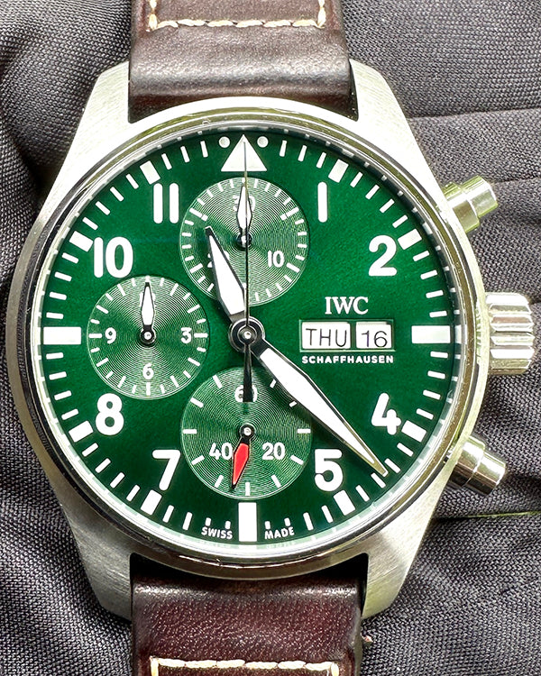 2021 IWC Schaffhausen Pilot Chronograph 41MM Green Dial Leather Strap (IW388103)