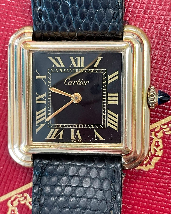 Cartier Tank Stepped 27.5MM Black Dial Leather Strap (5512117)