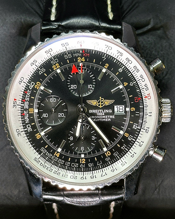 Breitling Navitimer World GMT 46MM Black Dial Leather Strap (A2432212/B726)