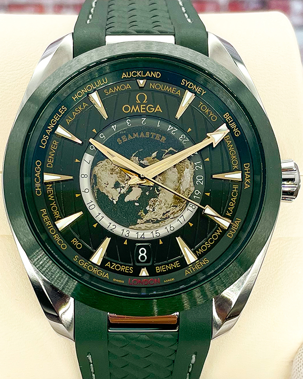 Omega Seamaster Aqua Terra Worldtimer 43MM Green Dial OEM Rubber Strap (220.30.43.22.10.001)